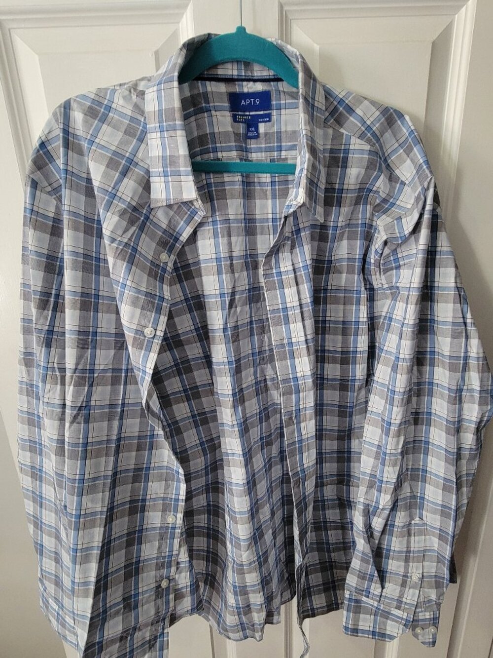 Apt 9 Premiere Flex No Iron Checkered Button Down Shirt XXL